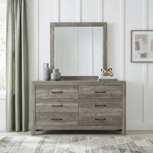 English Elm Gray Full Panel Bed Dresser Mirror Set with Weathered Wood Grain Veneer Finish B011S07677