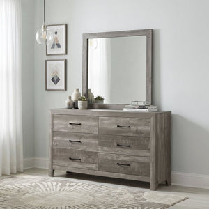 English Elm Gray Full Panel Bed Dresser Mirror Set with Weathered Wood Grain Veneer Finish B011S07677
