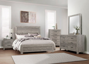 English Elm Gray Full Panel Bed Dresser Mirror Set with Weathered Wood Grain Veneer Finish B011S07677