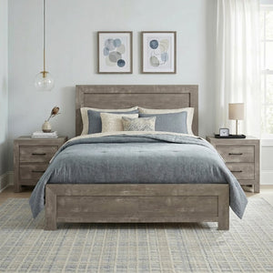 English Elm Gray Full Panel Bed Dresser Mirror Set with Weathered Wood Grain Veneer Finish B011S07677