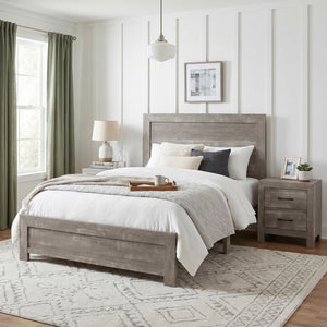 English Elm Gray Full Panel Bed Dresser Mirror Set with Weathered Wood Grain Veneer Finish B011S07677