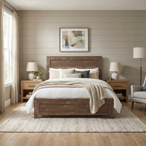 English Elm Brown Rustic Lodge Eastern King Bedroom Set with Panel Bed Dresser and Wall Mirror B011S07681