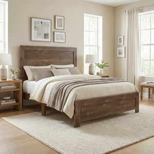 English Elm Brown Rustic Lodge Eastern King Bedroom Set with Panel Bed Dresser and Wall Mirror B011S07681