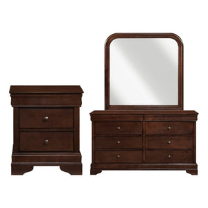 English Elm Cherry Louis Philippe Bedroom Set with Okume Veneer Dresser Mirror and Nightstand B011S07689