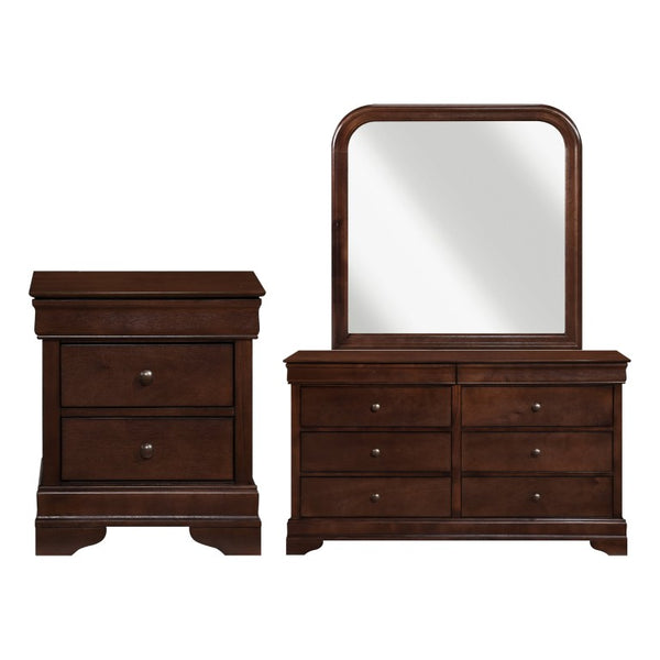 English Elm Cherry Louis Philippe Bedroom Set with Okume Veneer Dresser Mirror and Nightstand B011S07689