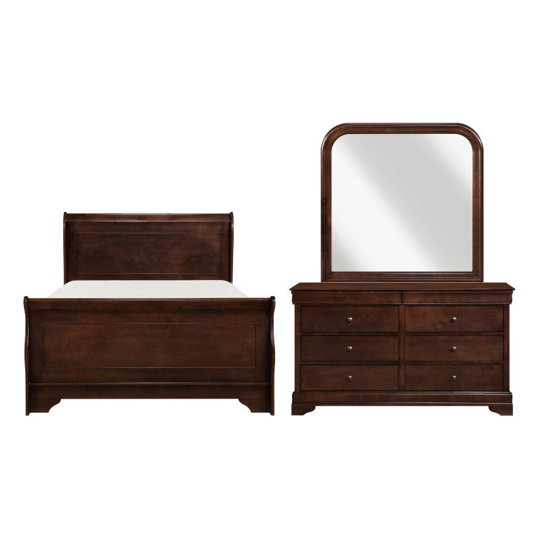 English Elm Cherry Louis Philippe Sleigh Bedroom Set Okume Veneer Dark Bronze Hardware Master Suite B011S07691