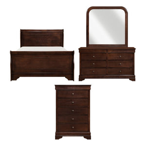 English Elm Cherry Louis Philippe Bedroom Suite Okume Veneer Sleigh Bed with Dresser Chest Mirror B011S07692