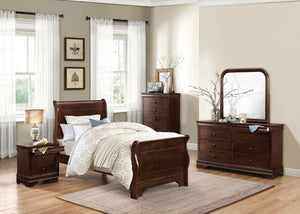 English Elm Cherry Louis Philippe Queen Bedroom Set Okume Veneer Sleigh Bed Traditional Four Piece B011S07698