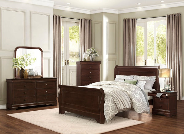 English Elm Cherry Louis Philippe Queen Bedroom Set Okume Veneer Sleigh Bed Traditional Four Piece B011S07698