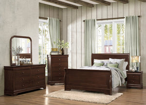 English Elm Cherry Louis Philippe Queen Bedroom Set Okume Veneer Sleigh Bed Traditional Four Piece B011S07698