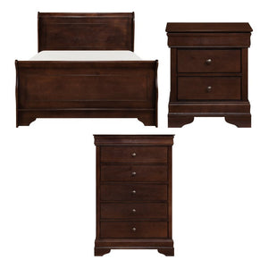 English Elm White Three Piece Bedroom Collection with Dresser Nightstand and Curved Mirror Frame Dark Cherry Full Bed, Nightstand & Chest B011S07699