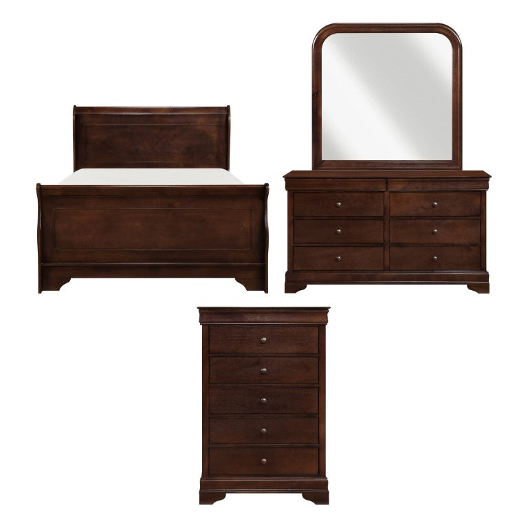 English Elm Cherry Louis Philippe Sleigh Bedroom Set with Okume Veneer and Bronze Hardware B011S07701