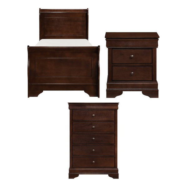 English Elm White Three Piece Bedroom Collection with Dresser Nightstand and Curved Mirror Frame Dark Cherry Twin Bed, Nightstand & Chest B011S07702