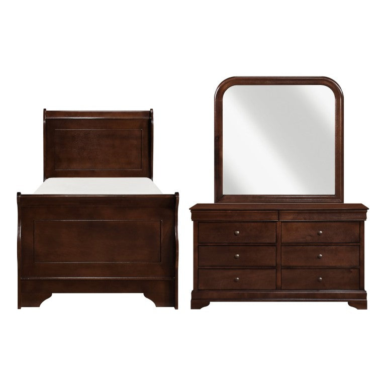English Elm Cherry Abbeville Louis Philippe Twin Sleigh Bedroom Set with Dresser and Wall Mirror B011S07703