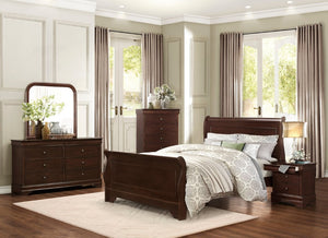 English Elm Cherry Abbeville Louis Philippe Twin Sleigh Bedroom Set with Dresser and Wall Mirror B011S07703