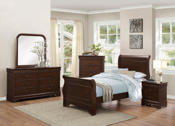 English Elm Cherry Abbeville Louis Philippe Twin Sleigh Bedroom Set with Dresser and Wall Mirror B011S07703