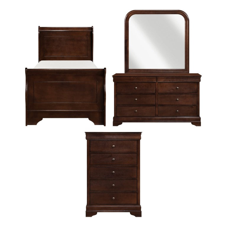 English Elm Cherry Louis Philippe Twin Bedroom Set with Okume Veneer and Dark Bronze Hardware B011S07704