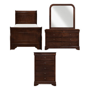 English Elm Cherry Louis Philippe Twin Bedroom Set with Okume Veneer and Dark Bronze Hardware B011S07704