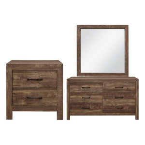 English Elm White Three Piece Bedroom Collection with Dresser Nightstand and Curved Mirror Frame Rustic Brown Nightstand, Dresser & Mirror B011S07819