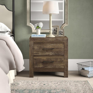 English Elm White Three Piece Bedroom Collection with Dresser Nightstand and Curved Mirror Frame Rustic Brown Nightstand, Dresser & Mirror B011S07819