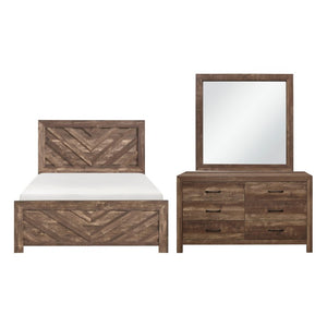 English Elm Brown Rustic Eastern King Bedroom Set with V-Pattern Bed Dresser and Wood Grain Veneer B011S07821
