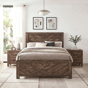 English Elm Brown Rustic Eastern King Bedroom Set with V-Pattern Bed Dresser and Wood Grain Veneer B011S07821