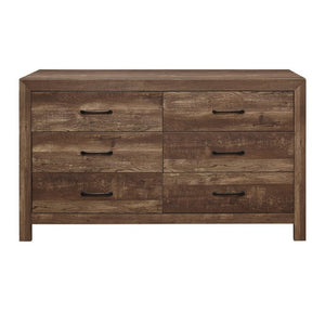 English Elm Brown Rustic Four Piece Eastern King Bedroom Set with V Pattern Headboard and Black Hardware B011S07822