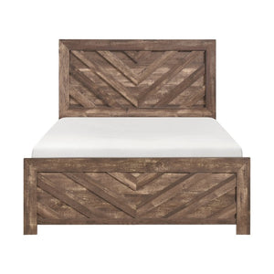 English Elm Brown Rustic Four Piece Eastern King Bedroom Set with V Pattern Headboard and Black Hardware B011S07822