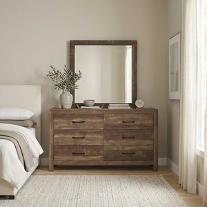 English Elm Brown Rustic Four Piece Eastern King Bedroom Set with V Pattern Headboard and Black Hardware B011S07822