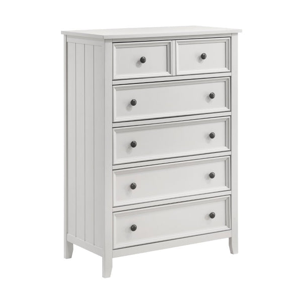 English Elm White Farmhouse Bedroom Set with Shiplap Panel Detailing Eastern King Bed Nightstand Chest B011S07830