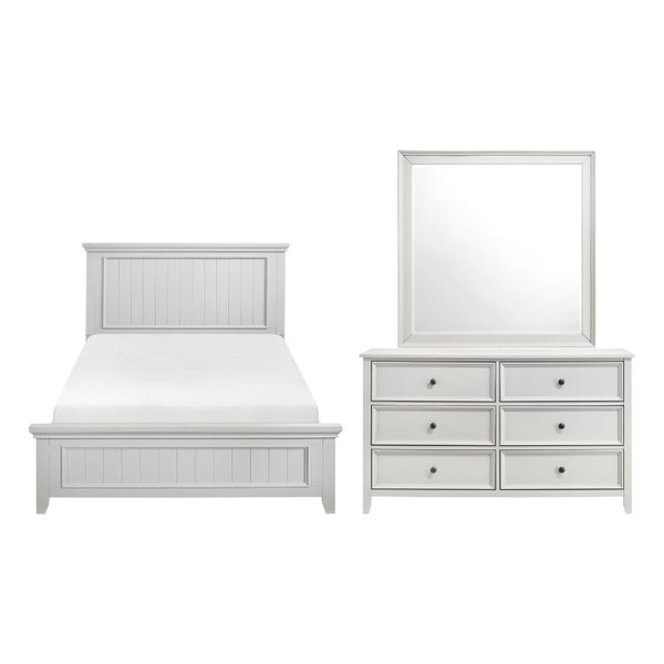 English Elm White Farmhouse Bedroom Set with Shiplap Panel Detailing Eastern King Dresser Mirror B011S07831