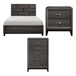 English Elm Gray Wood Grain Bedroom Set Eastern King Bed Nightstand and Chest Contemporary Suite B011S07852