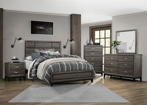 English Elm Gray Contemporary Bedroom Set with Eastern King Bed Dresser Mirror and Chest B011S07854