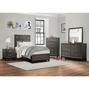 English Elm Gray Contemporary Bedroom Set with Eastern King Bed Dresser Mirror and Chest B011S07854