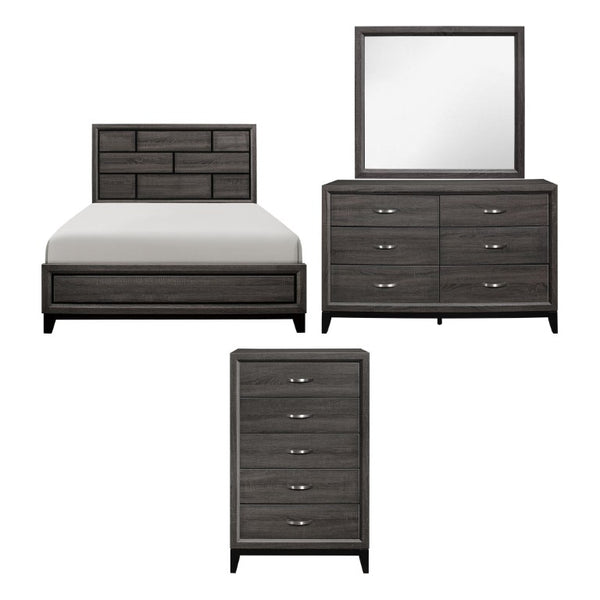 English Elm Gray California King Bedroom Set with Dresser Mirror and Chest in Contemporary Wood Grain B011S07857