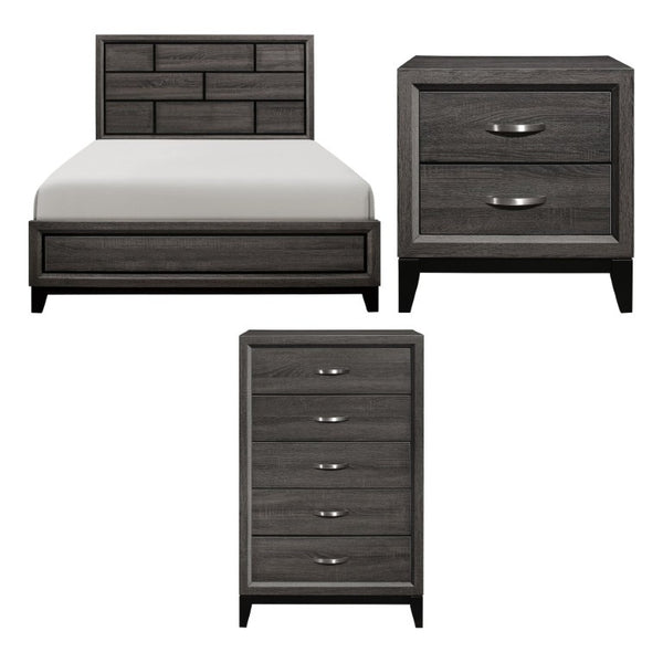 English Elm Gray Queen Bedroom Set with Bed Nightstand and Five Drawer Chest in Warm Melamine Finish B011S07858