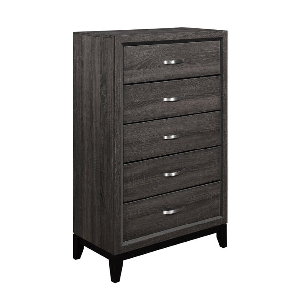 English Elm Gray Queen Bedroom Set with Bed Nightstand and Five Drawer Chest in Warm Melamine Finish B011S07858