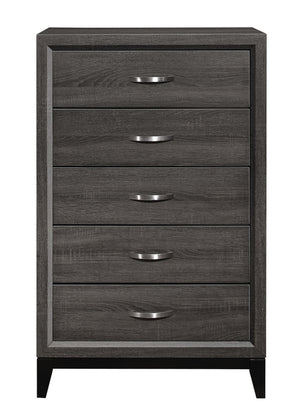 English Elm Gray Queen Bedroom Set with Bed Nightstand and Five Drawer Chest in Warm Melamine Finish B011S07858