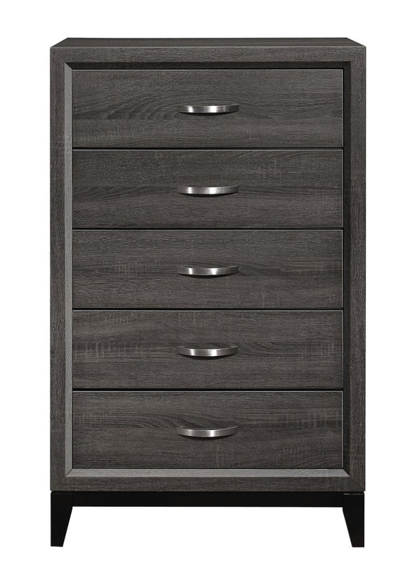 English Elm Gray Queen Bedroom Set with Bed Nightstand and Five Drawer Chest in Warm Melamine Finish B011S07858