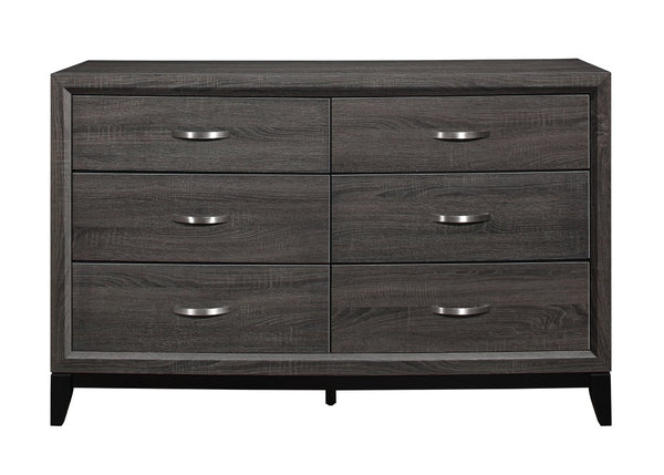 English Elm Gray Modern Bedroom Set with Full Bed Dresser and Mirror in Wood Grain Melamine B011S07862