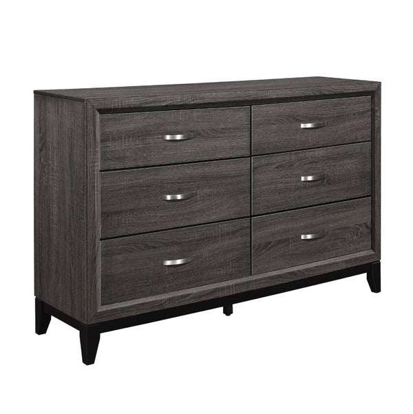 English Elm Gray Modern Bedroom Set with Full Bed Dresser and Mirror in Wood Grain Melamine B011S07862