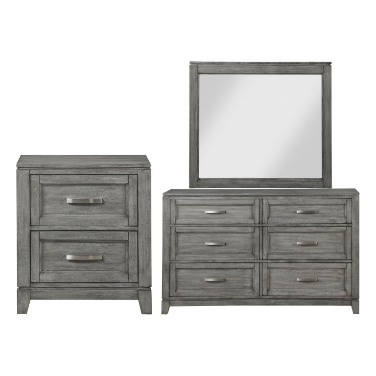 English Elm Gray Transitional Bedroom Set with Okume Veneer Dresser Nightstand and Wall Mirror B011S07864