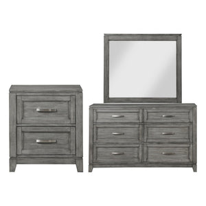 English Elm Gray Transitional Bedroom Set with Okume Veneer Dresser Nightstand and Wall Mirror B011S07864