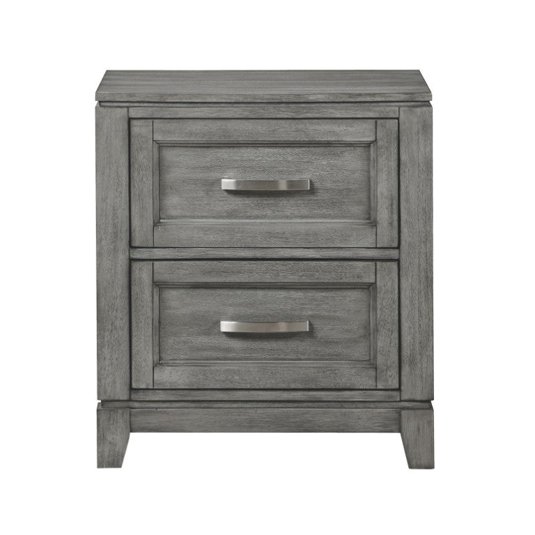 English Elm Gray Transitional Bedroom Set with Okume Veneer Dresser Nightstand and Wall Mirror B011S07864