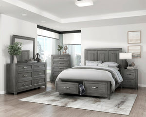 English Elm Gray Transitional Bedroom Set with Okume Veneer Dresser Nightstand and Wall Mirror B011S07864