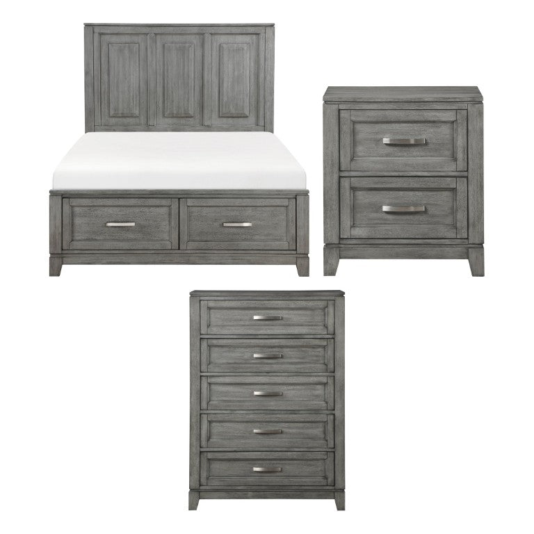 English Elm Gray Transitional Full Bedroom Set with Okume Veneer Storage Bed Nightstand Chest B011S07880