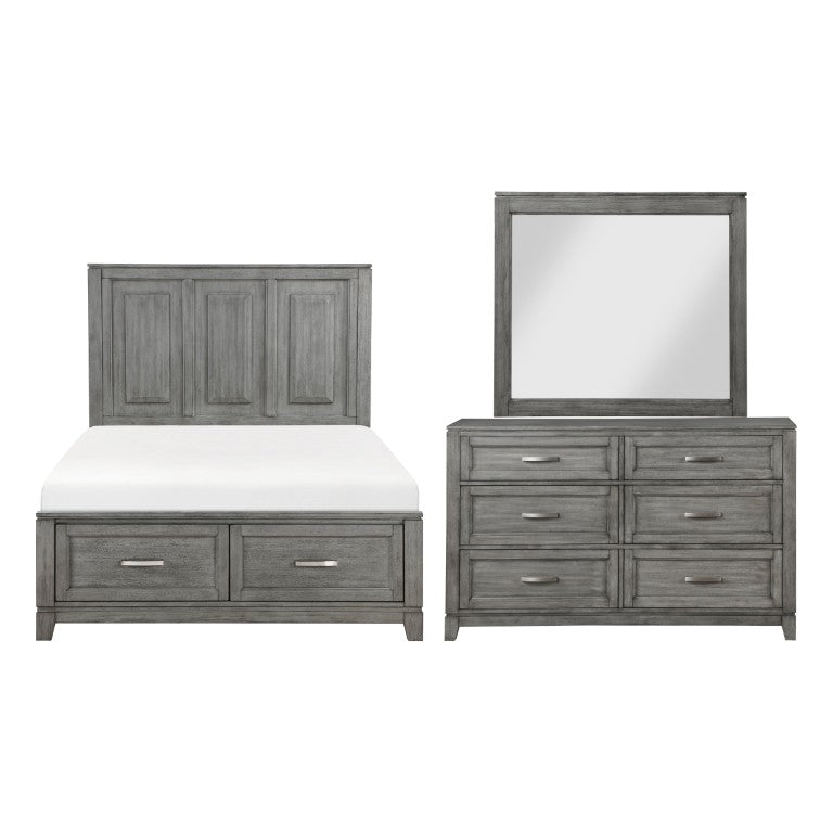 English Elm Gray Okume Veneer Full Bedroom Set with Dresser Mirror and Dovetail Storage Drawers B011S07881