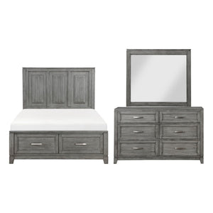 English Elm Gray Okume Veneer Full Bedroom Set with Dresser Mirror and Dovetail Storage Drawers B011S07881