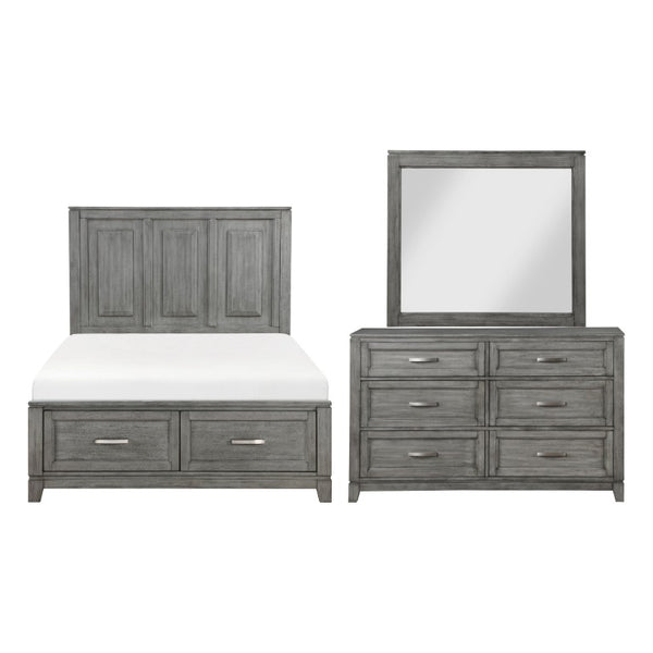 English Elm Gray Okume Veneer Full Bedroom Set with Dresser Mirror and Dovetail Storage Drawers B011S07881