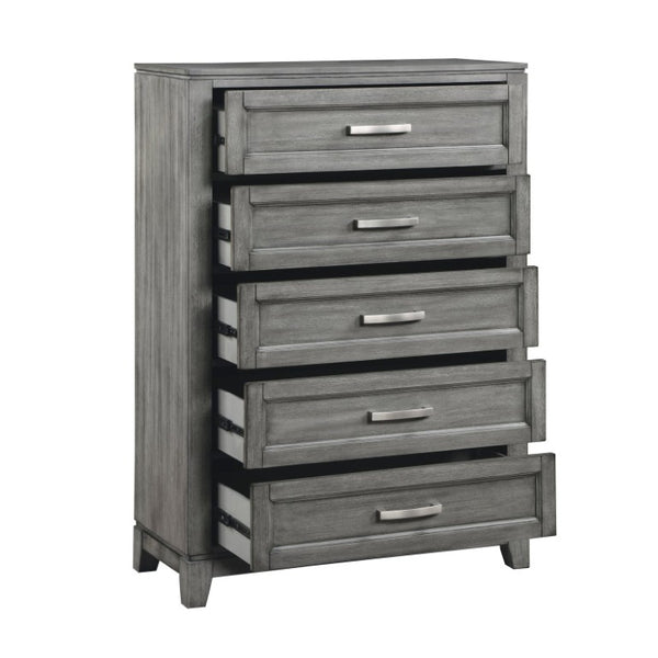 English Elm Gray Okume Veneer Twin Bedroom Set with Storage Bed Nightstand and Matching Chest B011S07885